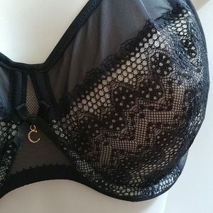 Chantelle Sexy Black Mesh Bra with Nude Underlay 34DD